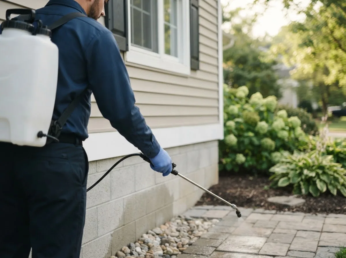 Pest control technician inspecting a home in Gilman, IL